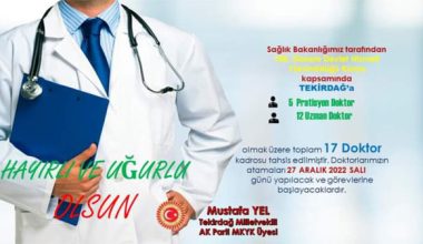 TEKİRDAĞ İÇİN 17 DOKTOR KADROSU