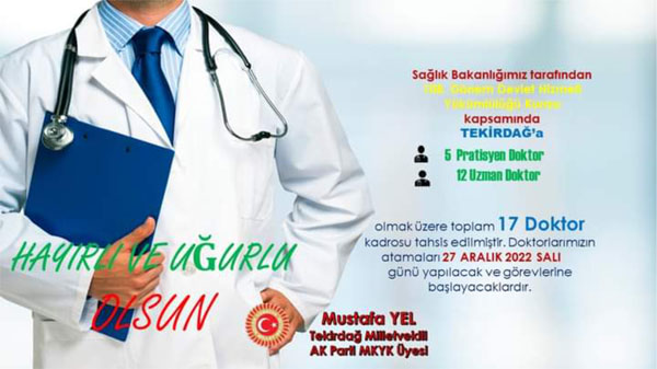 TEKİRDAĞ İÇİN 17 DOKTOR KADROSU